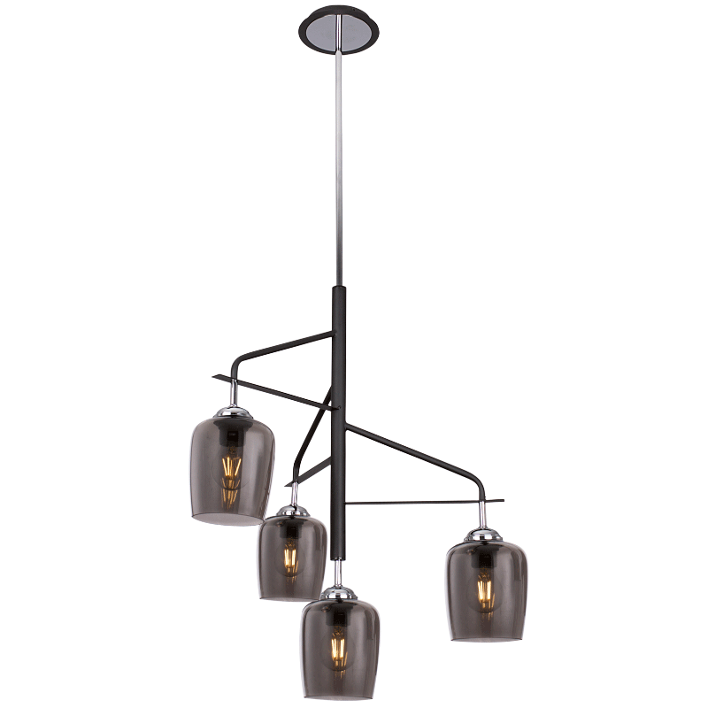 Bright Star CH246/4 BLACK POLISHED CHR WITH BLK METAL SMOKE GLASS 4X60W ES