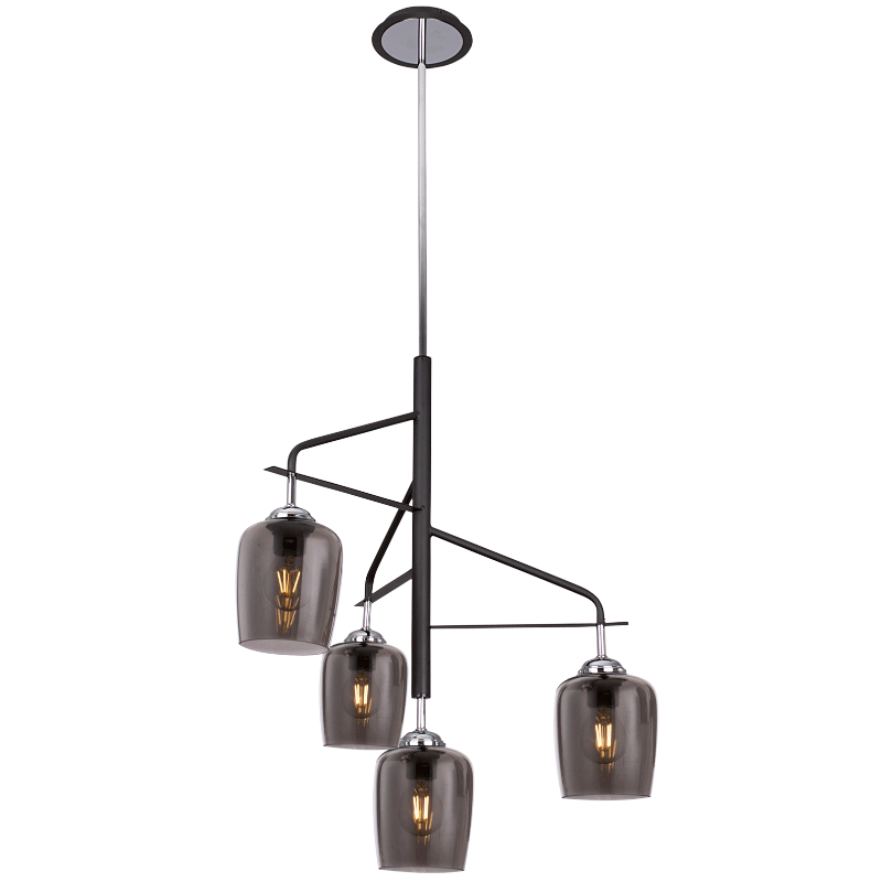 Bright Star Lighting CH246/4 BLACK Polished Chrome Chandelier with Metal and Smoke Colour Glass