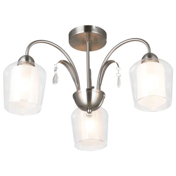Bright Star Lighting CH250/3 SATIN Satin Chrome Chandelier with Clear Outer Glass and Frosted Inner Glass