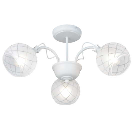 Bright Star Lighting CH251/3 MATT WHITE Metal and Clear Frosted Patterned Glass Chandelier