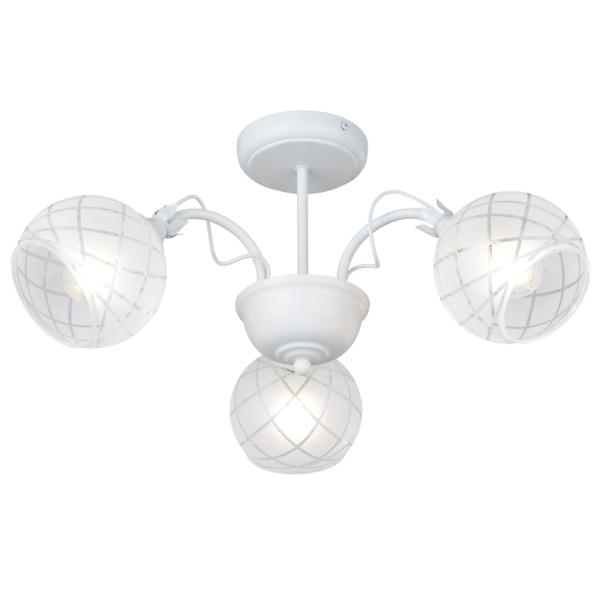 Bright Star Lighting CH251/3 MATT WHITE Metal and Clear Frosted Patterned Glass Chandelier