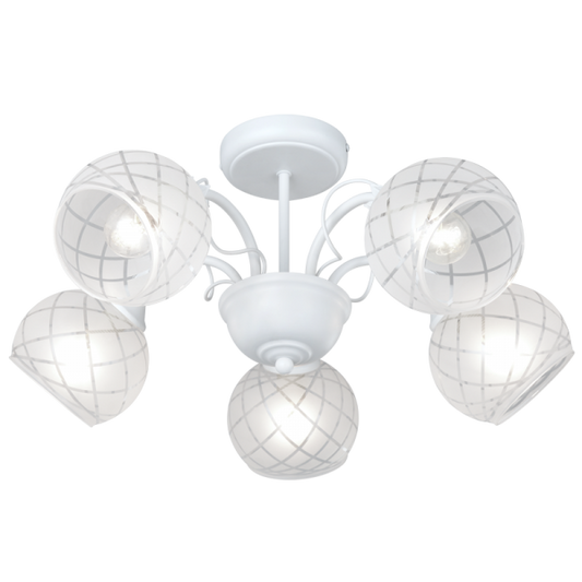 Bright Star Lighting CH251/5 MATT WHITE Metal and Clear Frosted Patterned Glass Chandelier