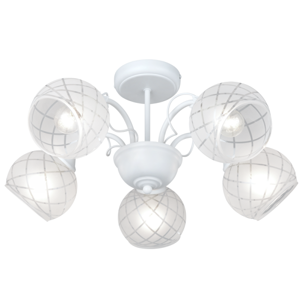 Bright Star Lighting CH251/5 MATT WHITE Metal and Clear Frosted Patterned Glass Chandelier