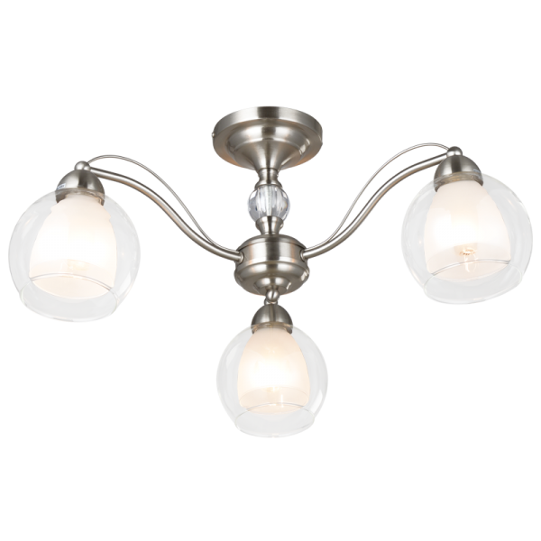 Bright Star Lighting CH252/3 SATIN Satin Chrome Chandelier with Clear Outer Glass and Frosted Inner Glass