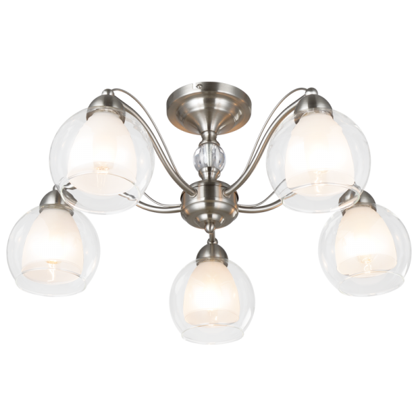 Bright Star CH252/5 SATIN SATIN CHR CLEAR OUTER,FROSTED INNER GLS 5X40W SES