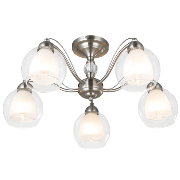 Bright Star Lighting CH252/5 SATIN Satin Chrome Chandelier with Clear Outer Glass and Frosted Inner Glass