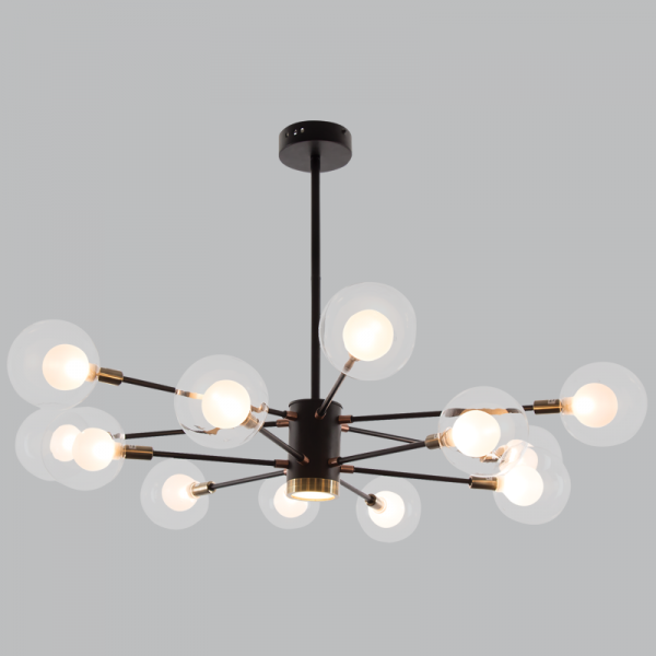 Bright Star Lighting CH254/12 BK/GOLD Black and Gold Metal Chandelier with Clear Outer Glass and White Inner Glass
