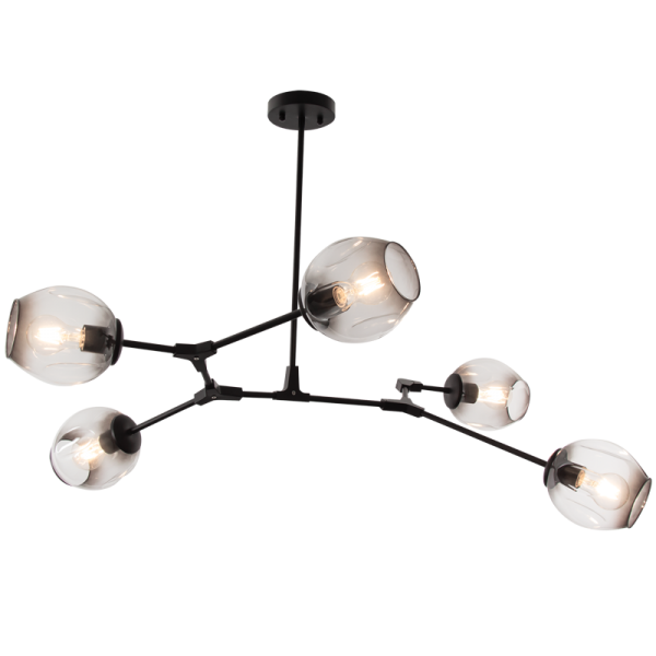 Bright Star CH264/5 BLACK BLACK METAL AND SMOKE GLASS ADJ HEIGHT 5X40W ES