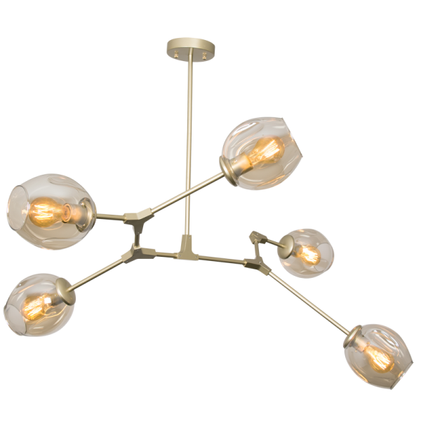Bright Star Lighting CH265/5 GOLD Metal Chandelier with Champagne Colour Glass