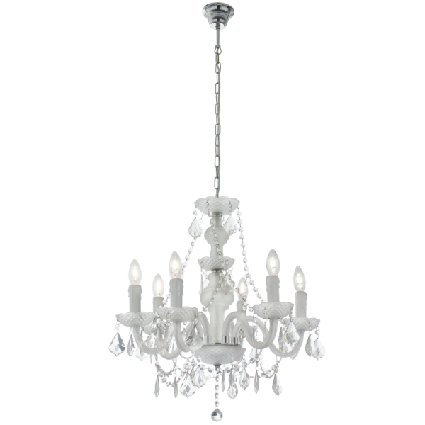 Bright Star Lighting CH3056/6 WHITE Acrylic Crystal Chandelier With Frosted Glass