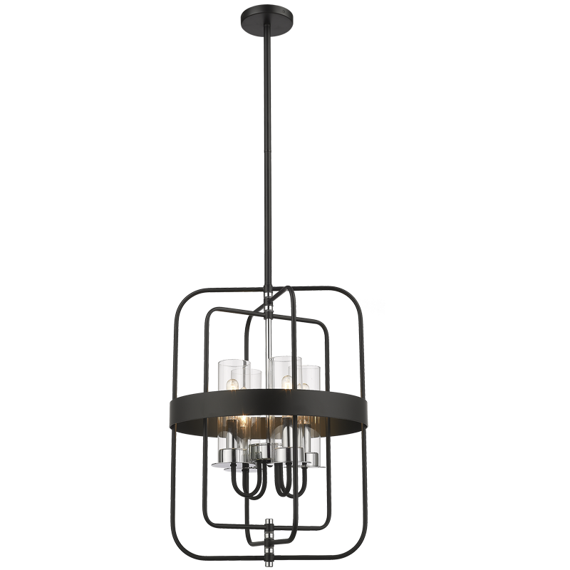 Bright Star Lighting CH341/4 BK/CHROME Metal and Polished Chrome Chandelier with Clear Glass