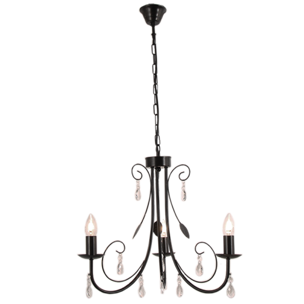 Bright Star Lighting CH360/3 BK Metal Chandelier with Clear Acrylic Crystals