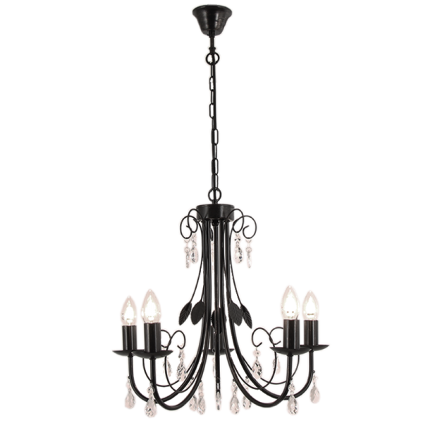 Bright Star Lighting CH360/5 BK Metal Chandelier with Clear Acrylic Crystals