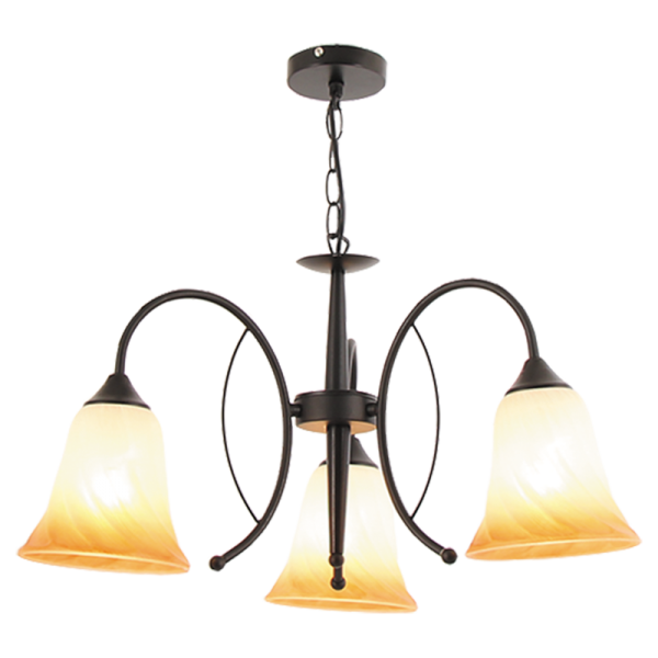 Bright Star Lighting CH366/3 BK Metal Chandelier with Fluted Amber Glass
