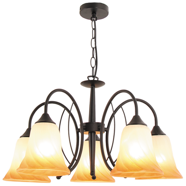 Bright Star Lighting CH366/5 BK Metal Chandelier with Fluted Amber Glass
