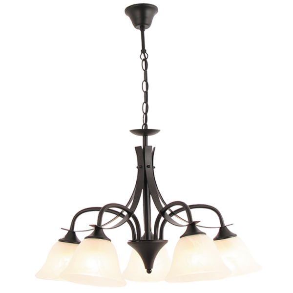 Bright Star Lighting CH376/5 BK Metal Chandelier with Alabaster Glass