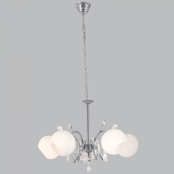 Bright Star Lighting CH383/5 CHROME Polished Chrome Chandelier with Opal Glass and Acrylic Crystals