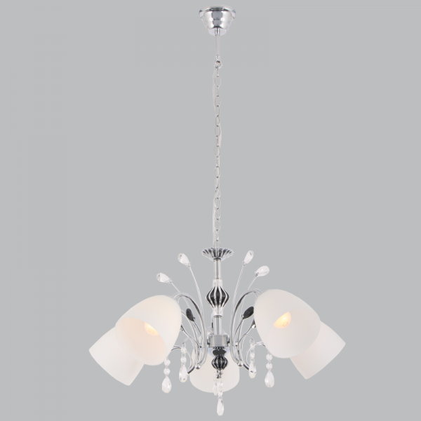 Bright Star Lighting CH384/5 CHROME Polished Chrome Chandelier with Opal Glass and Acrylic Crystals
