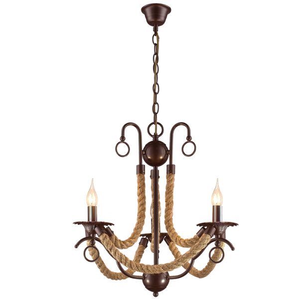 Bright Star Lighting CH475/3 BROWN Metal Chandelier with Rope