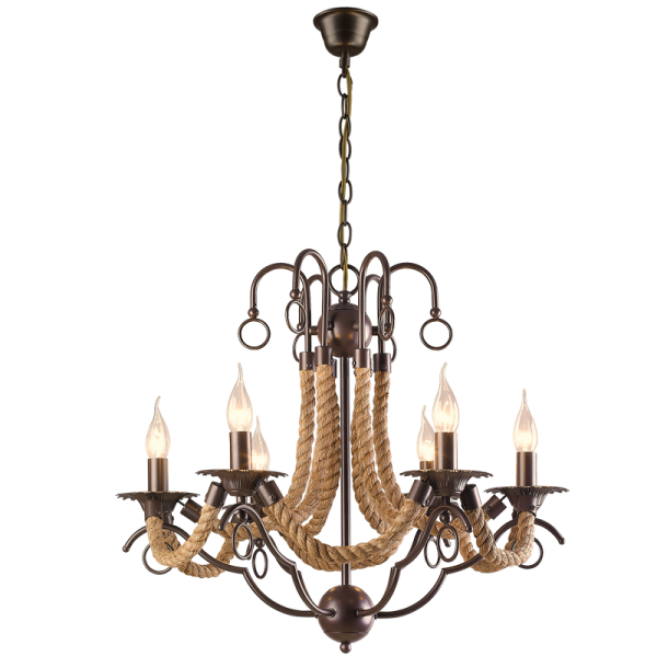 Bright Star Lighting CH475/6 BROWN Metal Chandelier with Rope