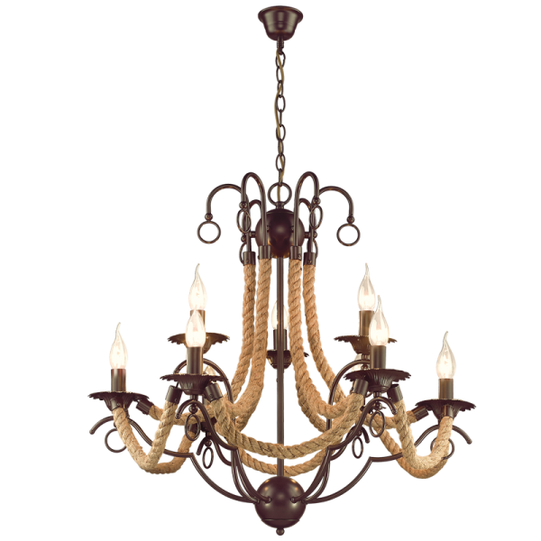 Bright Star Lighting CH475/9 BROWN Metal Chandelier with Rope