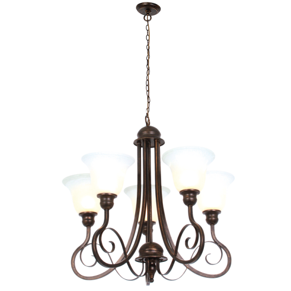 Bright Star Lighting CH481/5 BK/GD Metal Chandelier with Alabaster Glass