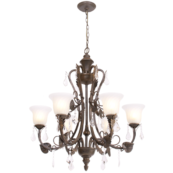 Bright Star Lighting CH5035/6 BR/GD Metal Chandelier with Fluted Alabaster Glass and Crystal Drops