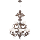 Bright Star Lighting CH5035/8+4 BRN/GOLD Metal / Resin Chandelier with Leaves and Crystal Drops, White Glass