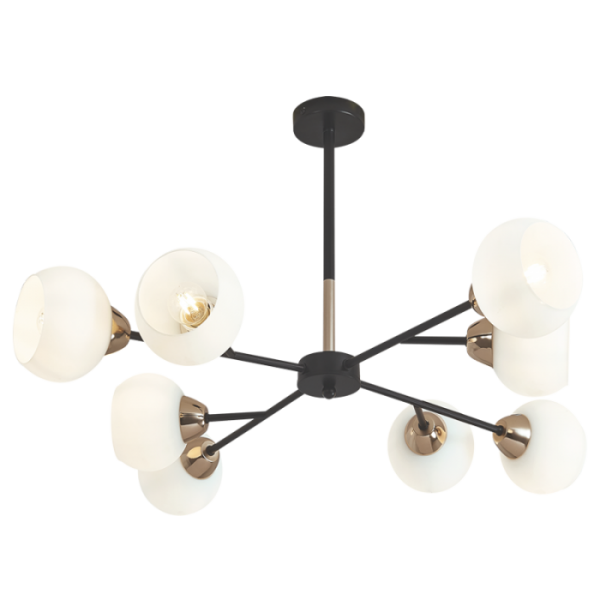 Bright Star Lighting CH509/8 BK/GD Metal Chandelier with White Glass