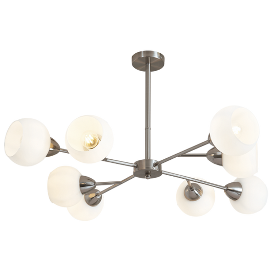 Bright Star Lighting CH510/8 CHROME Satin Chrome Chandelier with White Glass