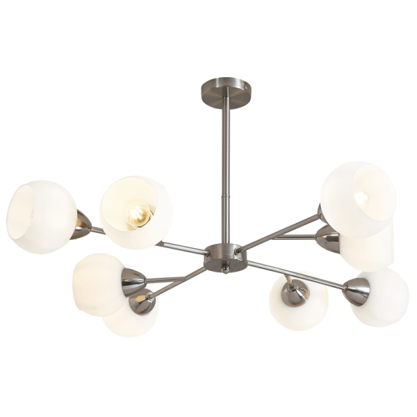 Bright Star Lighting CH510/8 CHROME Satin Chrome Chandelier with White Glass