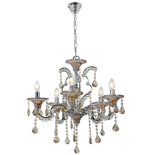 Bright Star Lighting CH661/5 CHROME Polished Chrome Chandelier with Amber Acrylic Crystals