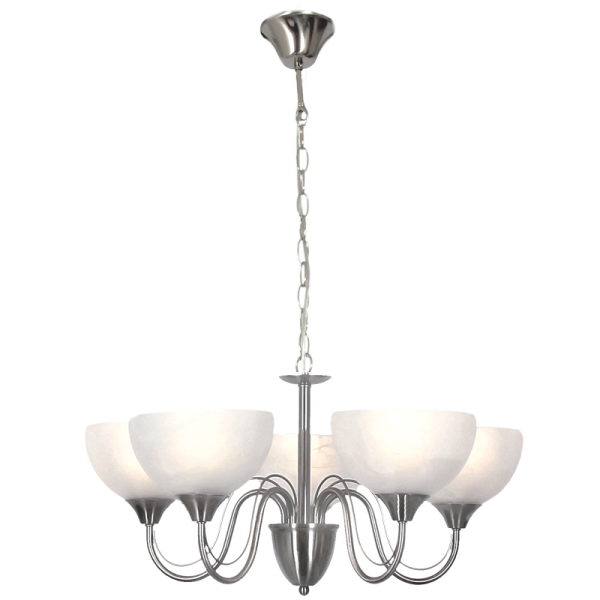 Bright Star Lighting CH665/5 SATIN Satin Chrome Chandelier with Alabaster Glass
