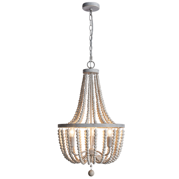 Bright Star CH892/3 BEAD BEADED CHANDELIER METAL+WOOD WH WASHED 3X40W SES