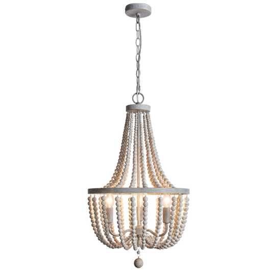 Bright Star CH892/3 BEAD BEADED CHANDELIER METAL+WOOD WH WASHED 3X40W SES