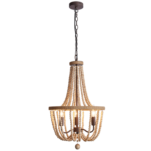 Bright Star Lighting CH894/3 BEAD Metal, Rope and Wood Bead Chandelier