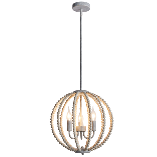 Bright Star CH896/3 BEAD BEADED METAL+WOOD CHANDELIER WH WASHED 3X40W SES