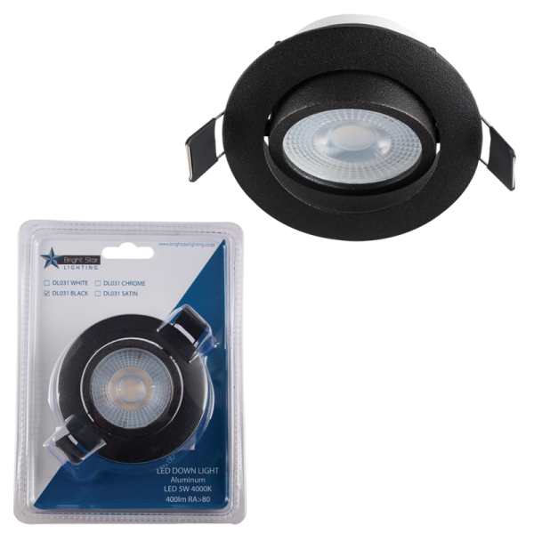 Bright Star Lighting DL031 BLACK Blister Pack with Aluminium Tilt LED Downlighter and Bulb