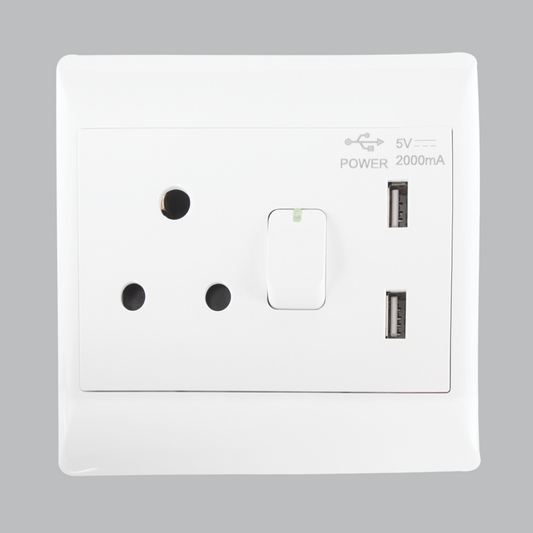 Bright Star EPL323 WHITE 16 AMP PLUG + 2 USB 5V each (5 per box)