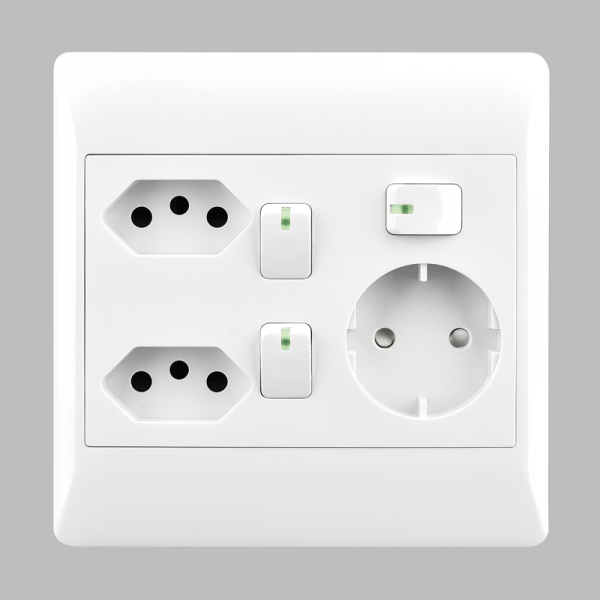 Bright Star EPL334 WHITE 2 X 10 AMP + SCHUKO + 3 SWITCHES 4 X4
