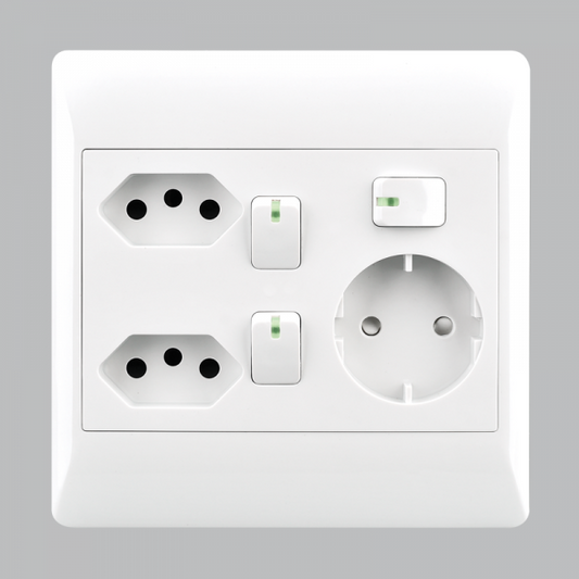 Bright Star EPL334 WHITE 2 X 10 AMP + SCHUKO + 3 SWITCHES 4 X4