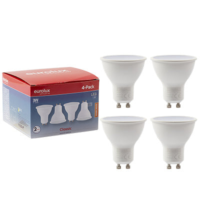 Eurolux LED GU10 3w Warm White 4 Piece Pack G941WW