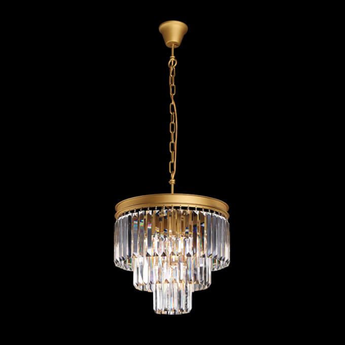 K. Light KLCH-6515/4-SG Satin Gold 230v 40W E14 Small Crystal 3 Tier Chandelier, Satin Gold