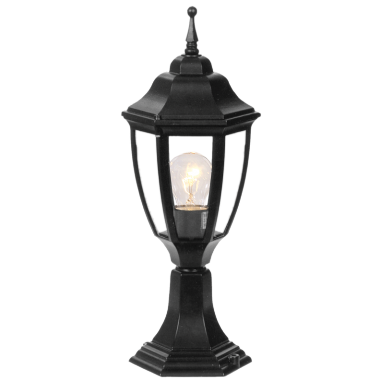 Bright Star L224 BLACK 6 PANEL LANTERN PILLAR IP44 1X60W ES