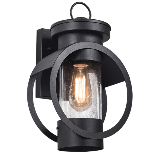 Bright Star L350 BLACK IRON & CLEAR SPECKLED GLASS IP44 1X60W ES