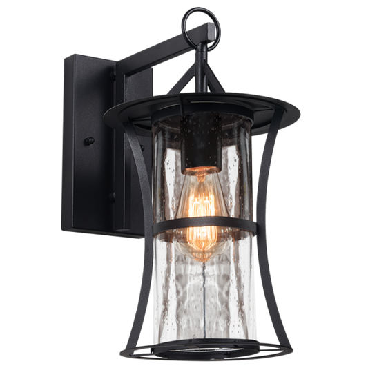 Bright Star L352 BLACK IRON & CLEAR SPECKLED GLASS IP44 1X60W ES