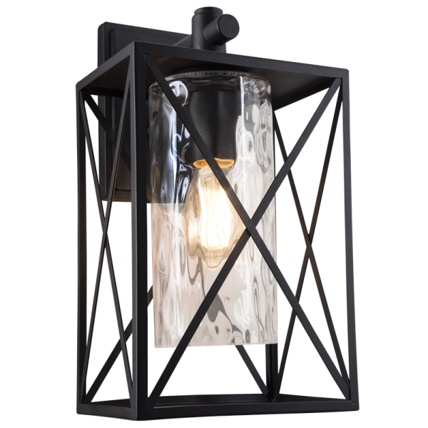 Bright Star Lighting L517 BLACK Down Facing Metal Lantern with Textured Clear Glass