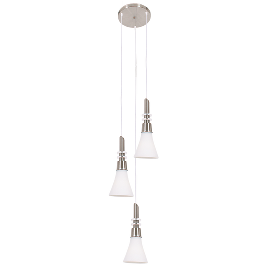 Bright Star PEN076/3 SATIN SATIN CHR WITH WHITE GLASS PENDANT 3X60W ES