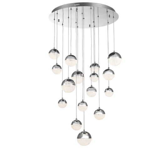 PEN247/16 Bright Star CHROME 16 LIGHT ACRYLIC & SS PENDANT 92W LED CCT REMOTE