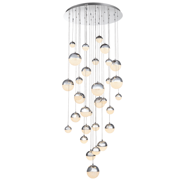 PEN248/32 Bright Star CHROME 32 LIGHT ACRYLIC & SS PENDANT 240W LED CCT REMOTE